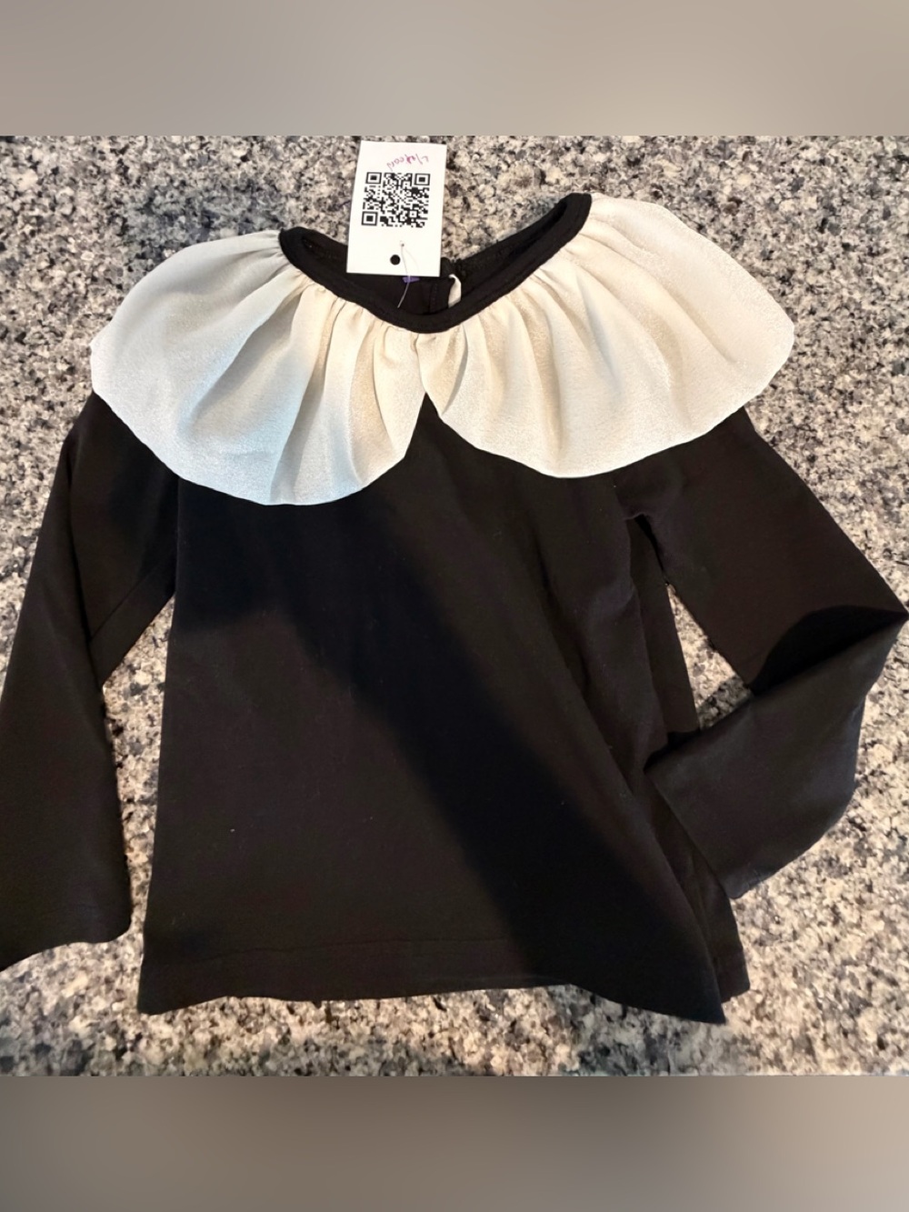 Black Top with Cream Ruffled Collar - Women